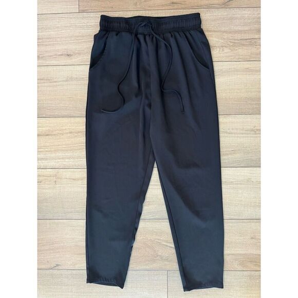 Melloday women's s Small  Drawstring Casual Pants Black Elastic Band Flowy - Picture 2 of 3